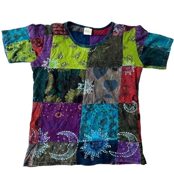 Handmade Bohemian Hippie Patchwork Cotton Top Multicolor by Juan Tommy Size M - Picture 1 of 13